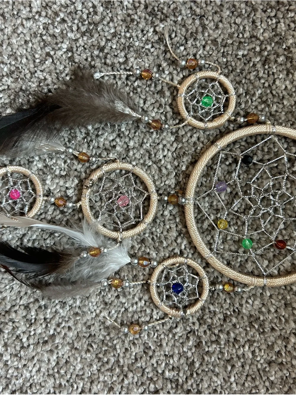 Beige Boho Dreamcatcher Wall Hanging with Multicolor Beads